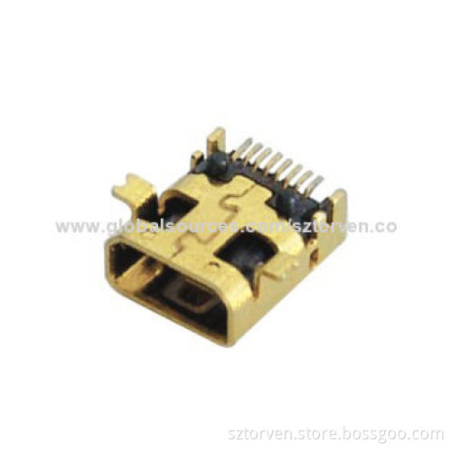 Mini USB Female 8P SMT with DIP Legs Type Connector, 100V AC Dielectric Withstanding Voltage